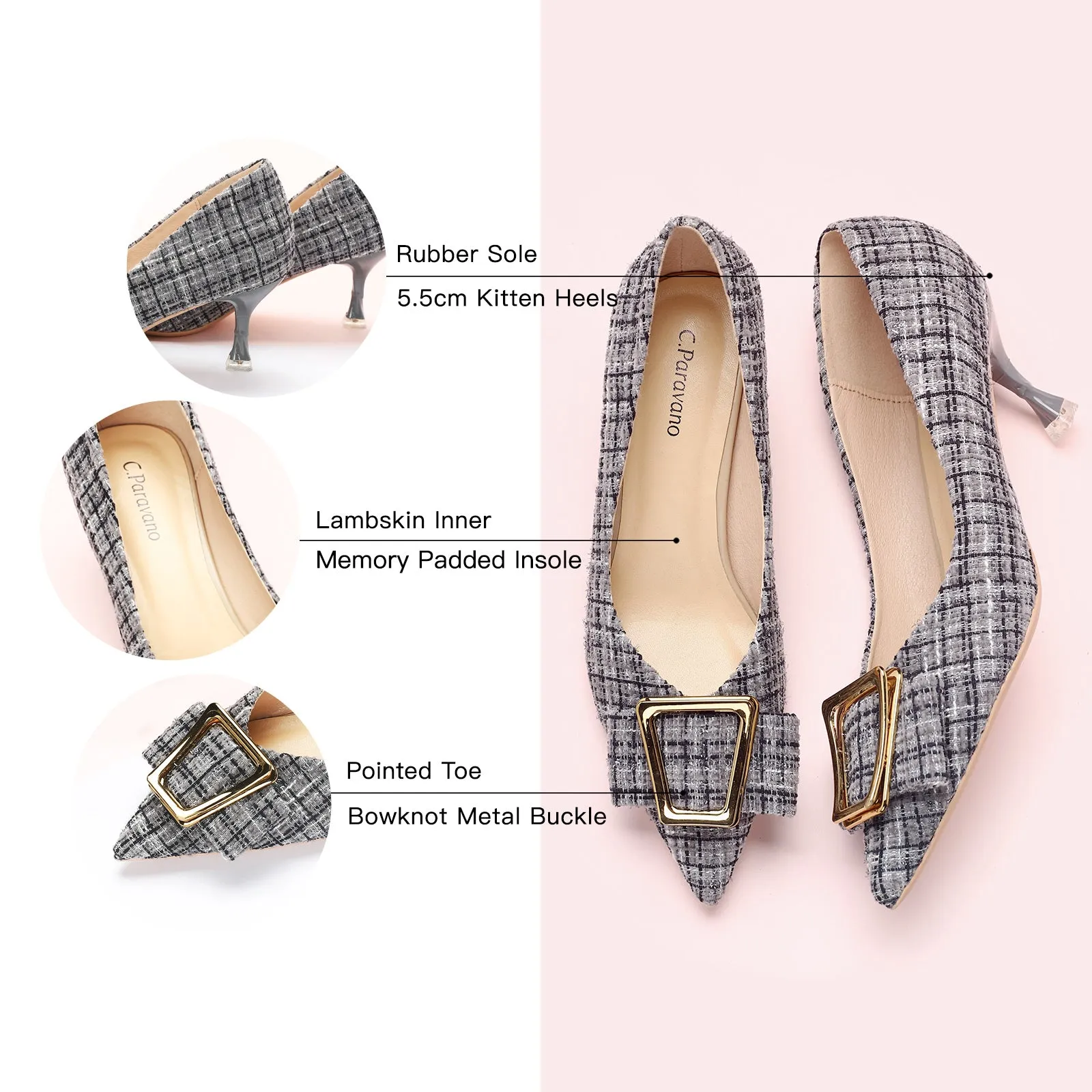 Metal Tie Tweed Pumps (Olivia)