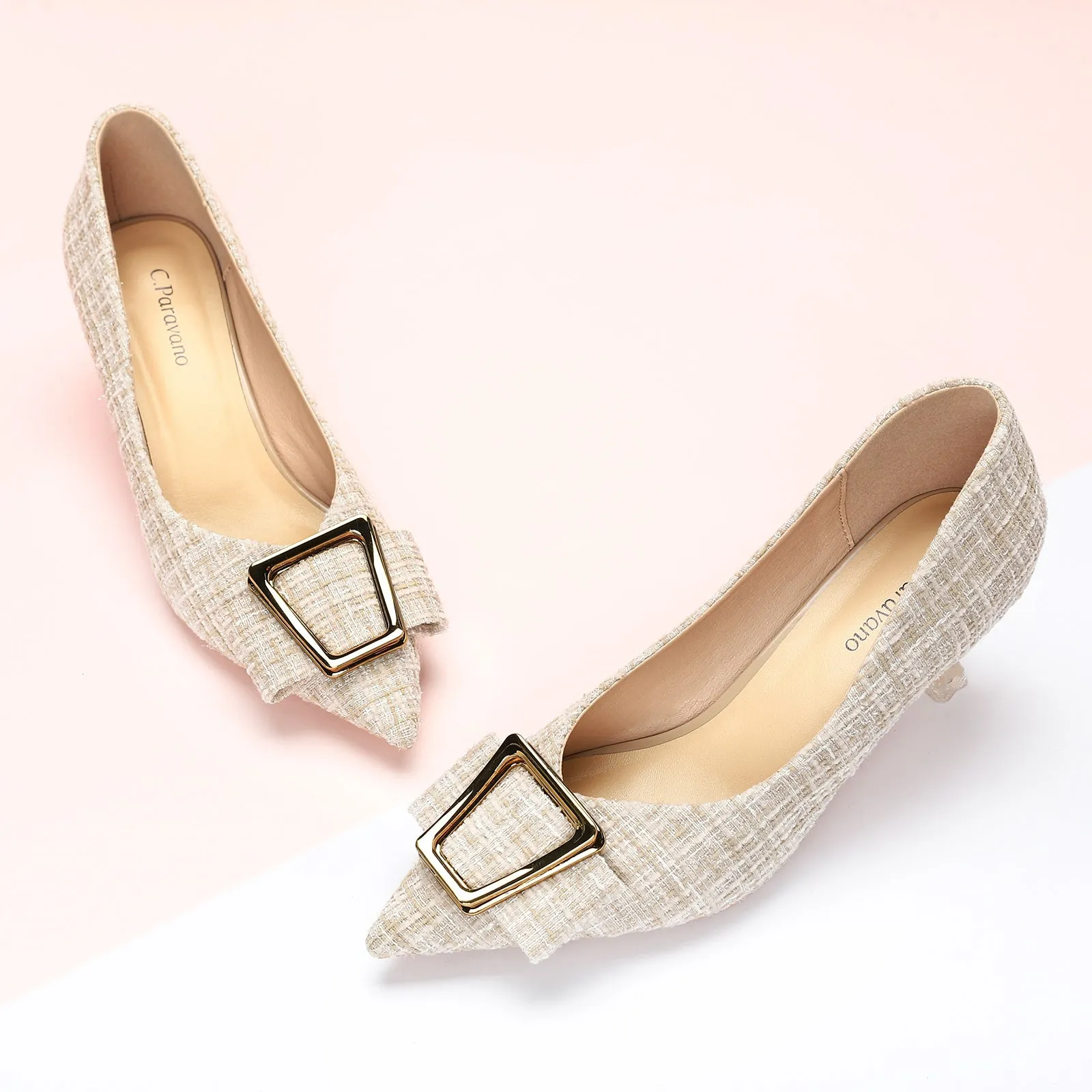Metal Tie Tweed Pumps (Olivia)