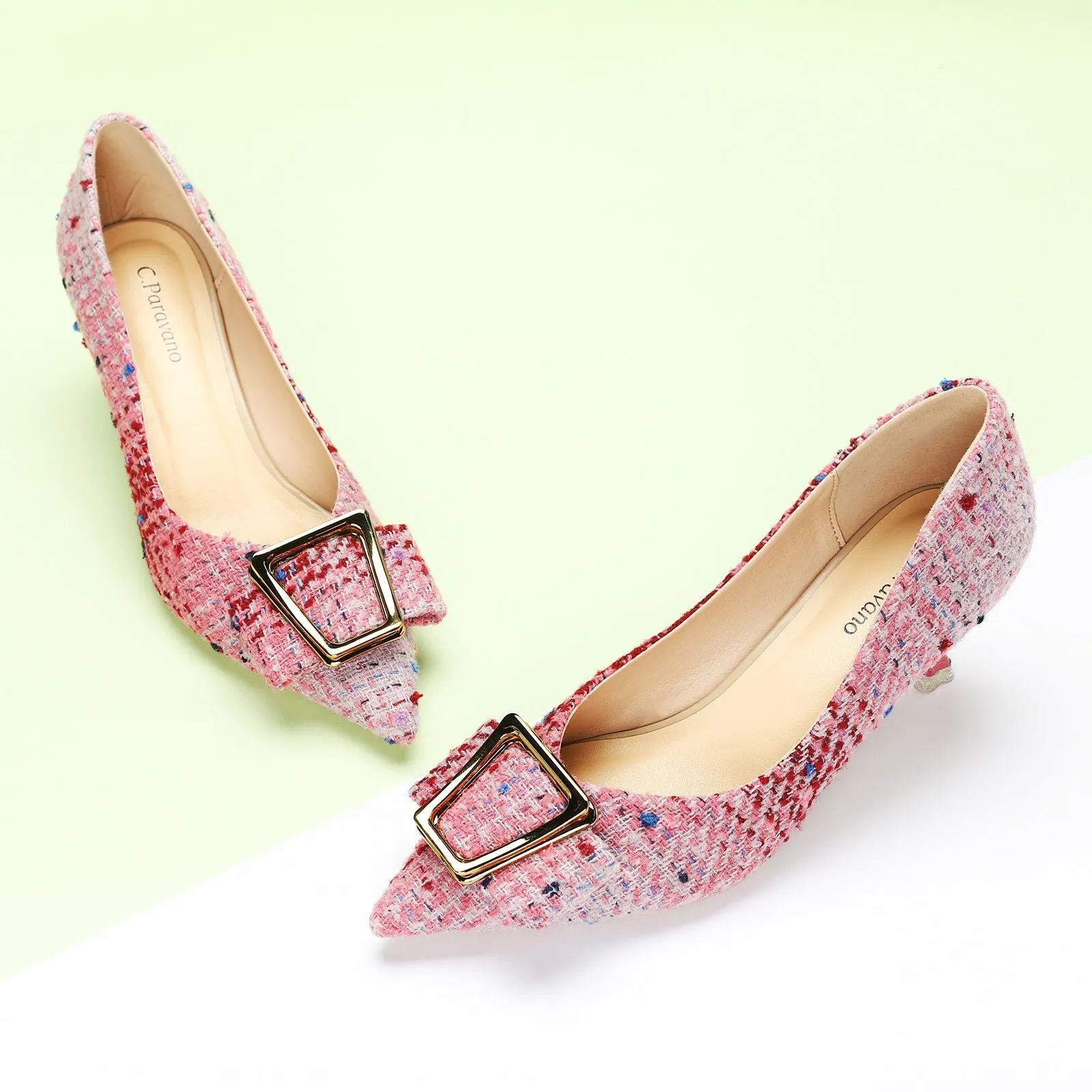 Metal Tie Tweed Pumps (Olivia)