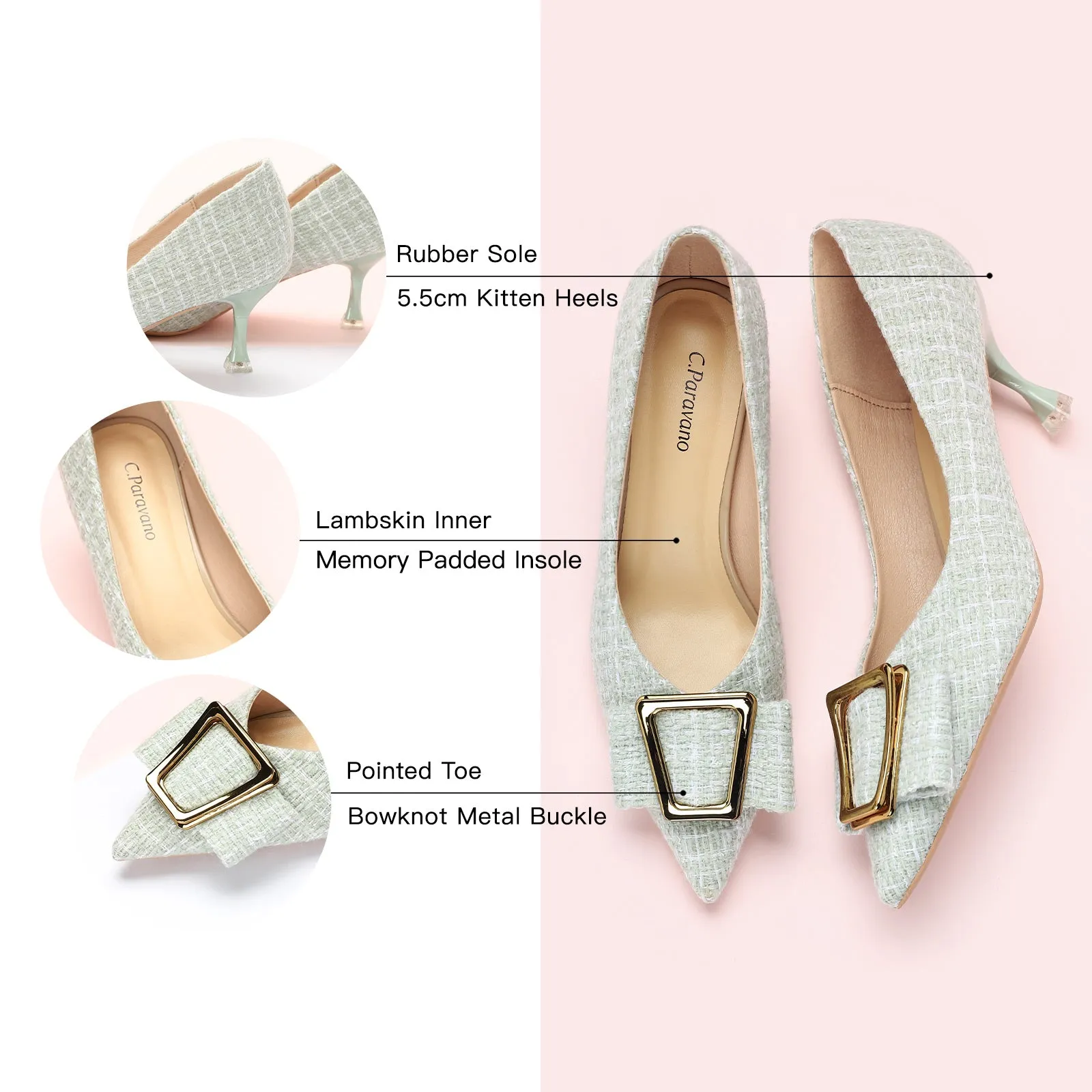 Metal Tie Tweed Pumps (Olivia)