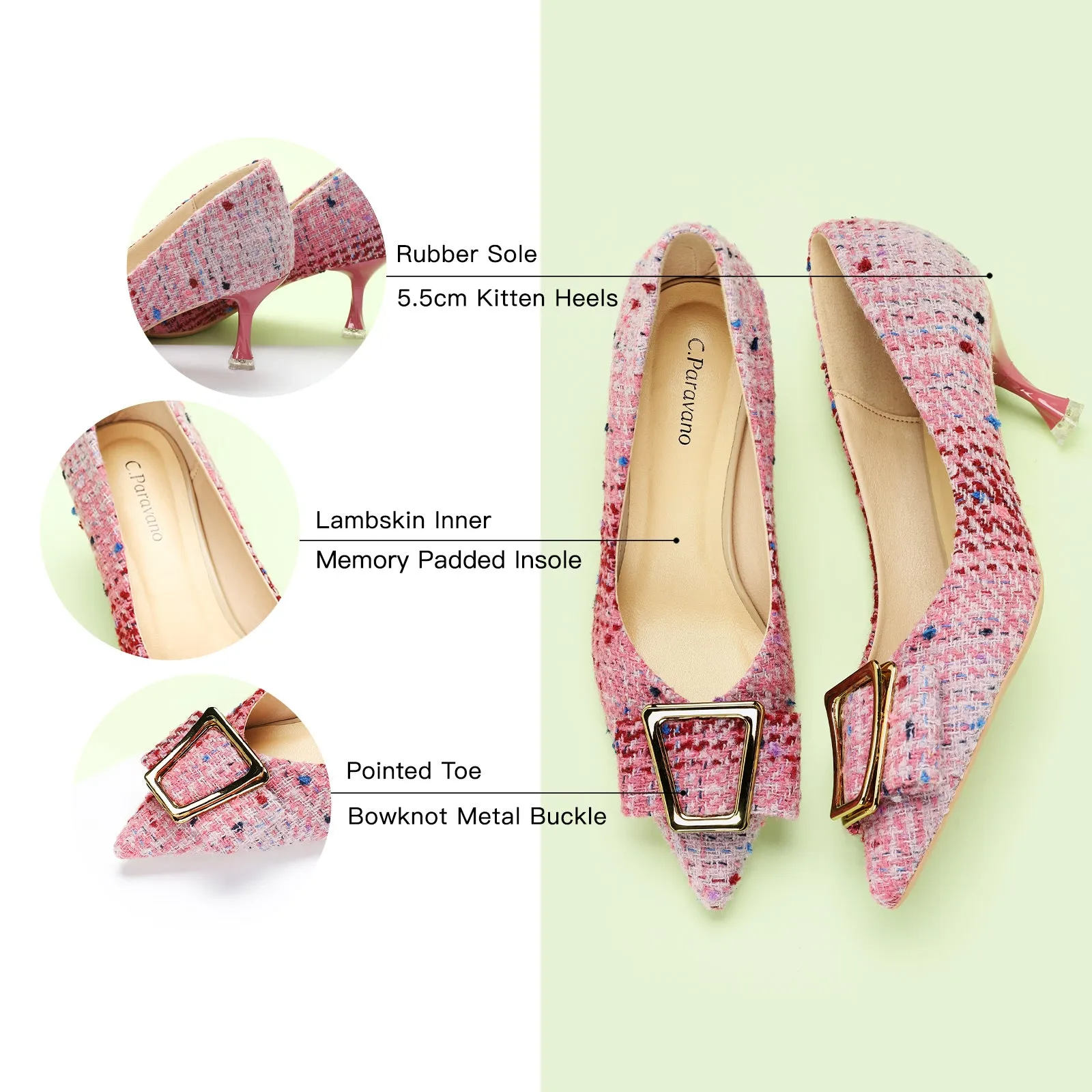 Metal Tie Tweed Pumps (Olivia)