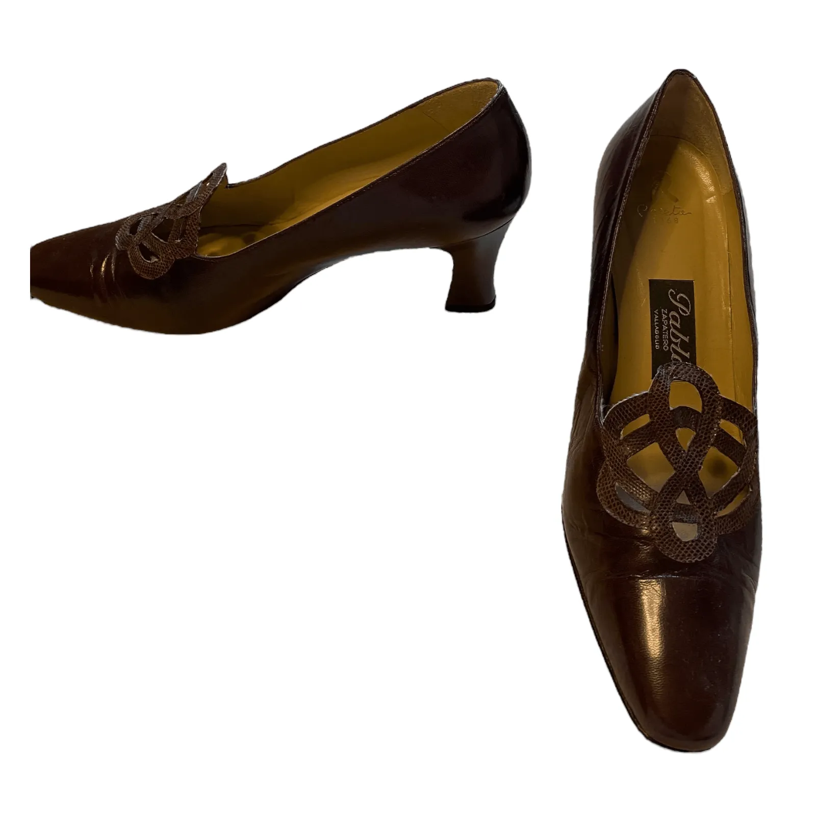 Pablo Zapatero Leather Block Heeled Court Shoes Brown UK 5.5 EU 38.5