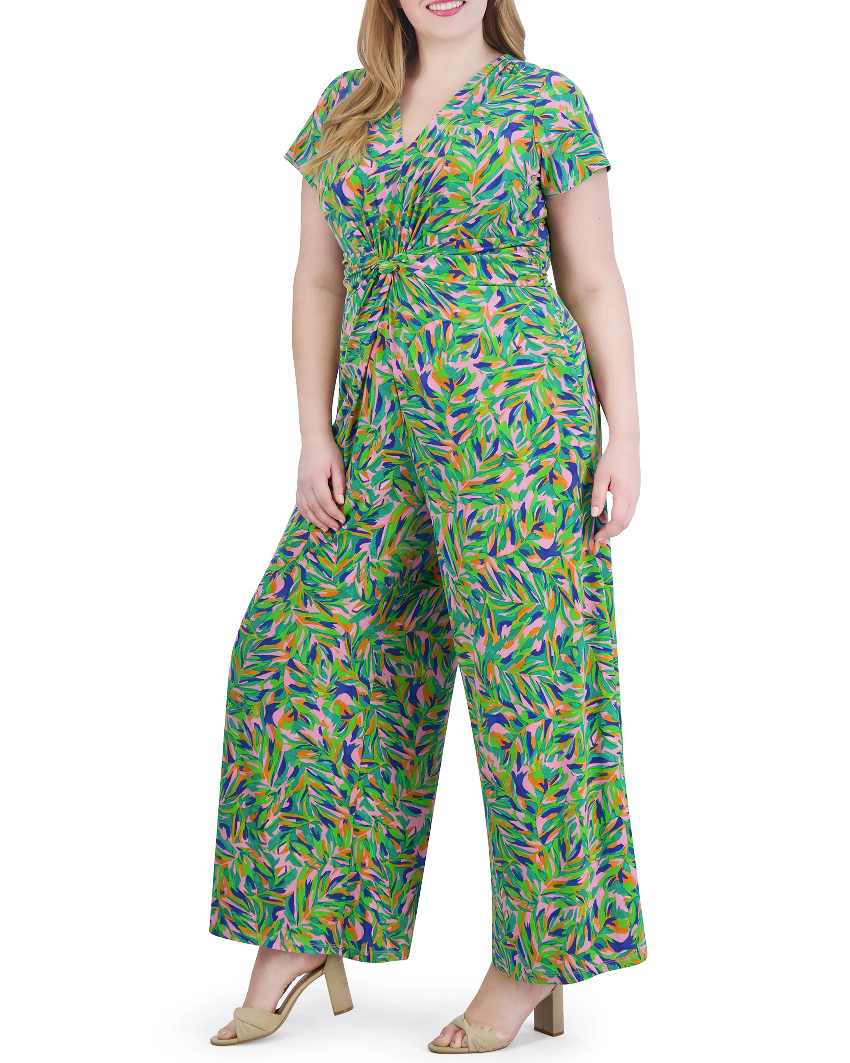 Plus-Size Printed Twist-Detail Jumpsuit