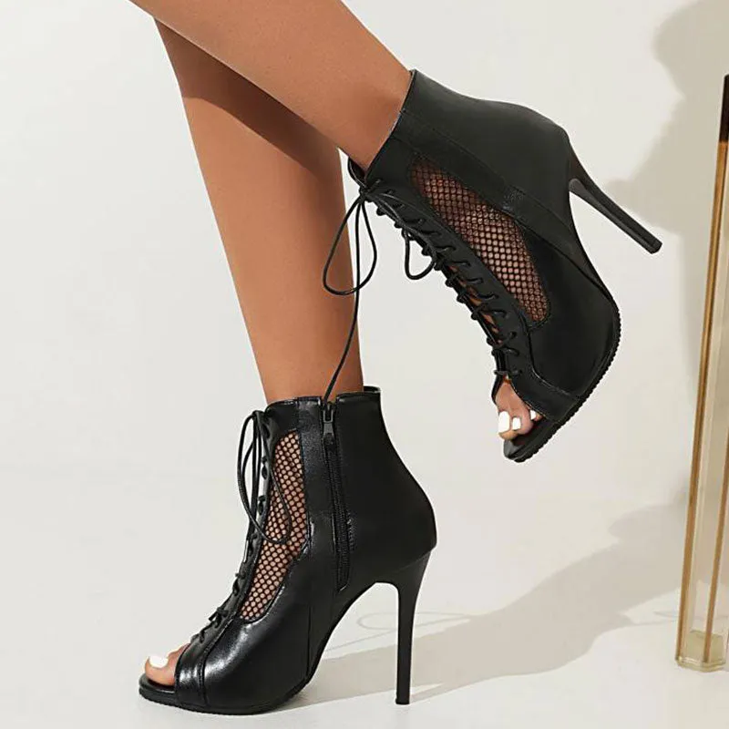 QIQI Women's 10cm Rubber Sole Heel Jazz Shoes Dance High Heeled Boots