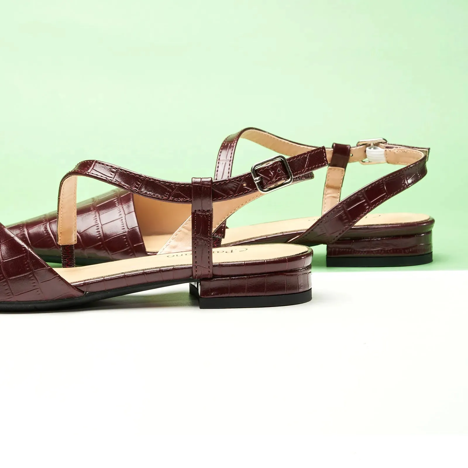 Strap-Around Slingback Flats (Freya) Dark Red