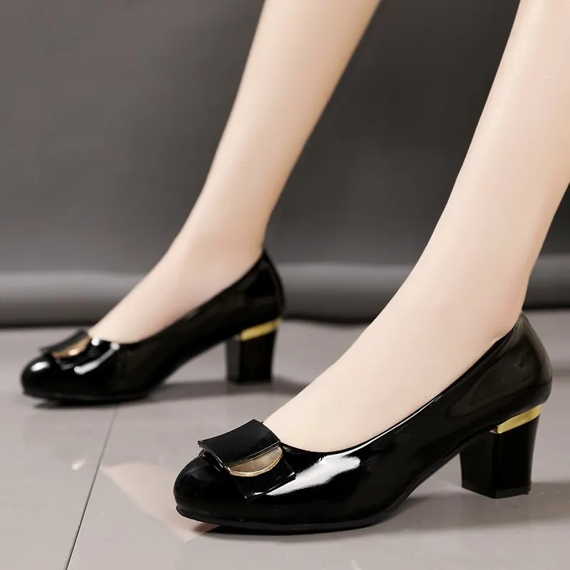 Toleet 2023 Plus Size Woman Dress Shoes Office Lady Shoes Patent Leather High Heels Women Shoes Square Heeled Pumps Ladies Shoes