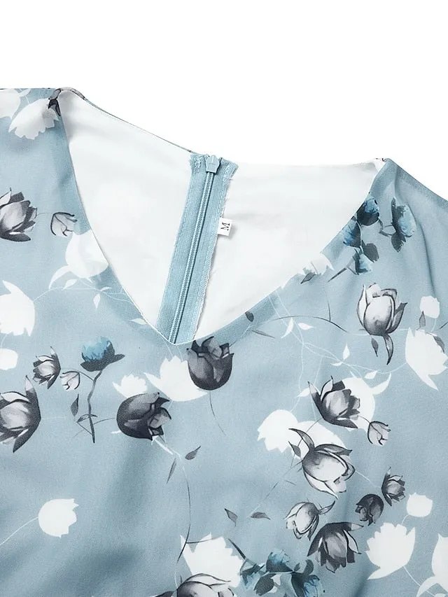 Women's Casual Dress Swing Dress Floral Dress Chiffon Long Dress Maxi Dress Green Blue Light Blue Short Sleeve Floral Ruffle Spring Summer V Neck Fashion Daily Date Vacation 2023 S M L XL XXL 3XL