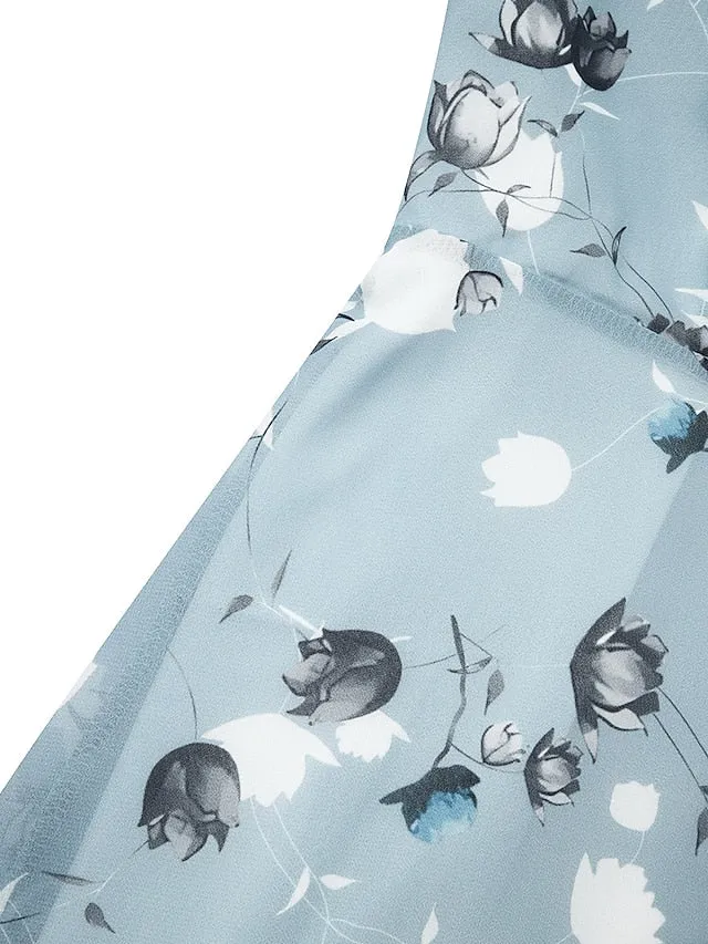 Women's Casual Dress Swing Dress Floral Dress Chiffon Long Dress Maxi Dress Green Blue Light Blue Short Sleeve Floral Ruffle Spring Summer V Neck Fashion Daily Date Vacation 2023 S M L XL XXL 3XL