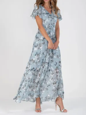 Women's Casual Dress Swing Dress Floral Dress Chiffon Long Dress Maxi Dress Green Blue Light Blue Short Sleeve Floral Ruffle Spring Summer V Neck Fashion Daily Date Vacation 2023 S M L XL XXL 3XL